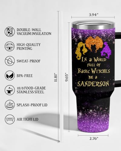 Three Witches 2 Glitter Tumbler with Handle - Halloween Spooky Lover Gift 40oz