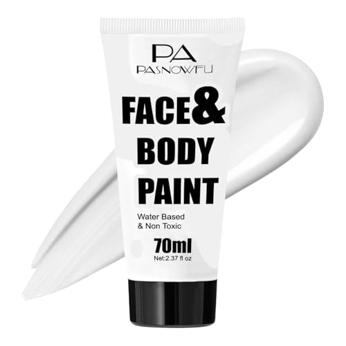 White Face Paint 70ml - Water-Based SFX Makeup for Skeleton, Clown & Zombie Looks - Non-Toxic & Washable - Variation: White