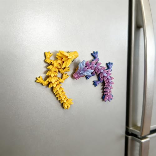 Crystal Dragon Wyrmling Refrigerator Magnet Set - Articulated Crystal-Like Decor, 2 Pack