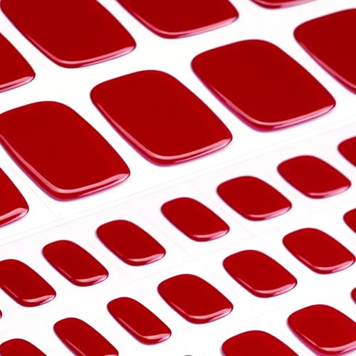 Semi Cured Gel Toenail Strips Bordeaux Red Glaze Pedicure Wraps - Ruby Rush Variation