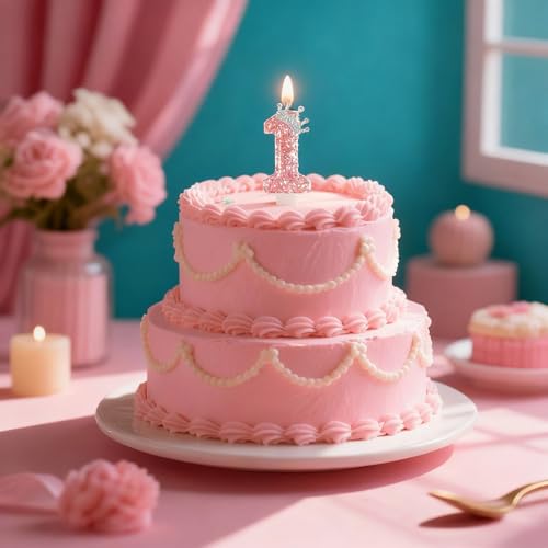Pink Crown Birthday Candle - Number 1 Cake Topper for Celebration - Variation Pink Crown / 1