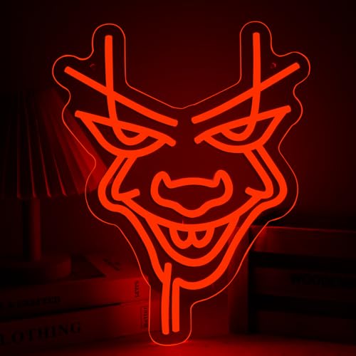 Scary Clown Neon Sign - Red LED Halloween Wall Decor 12.2 x 15.7 Inches