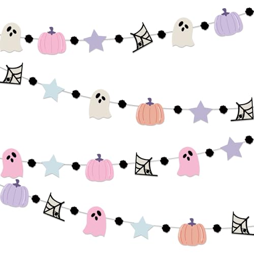Pastel Halloween Decorations Banner for Summerween & Parties - Cute Ghosts & Pumpkins