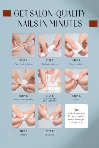 RIVÉHOM Gel Nail Strips 44Pcs - White No UV Needed, Long Lasting & Chip Resistant