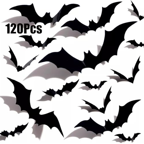 Halloween Bat Wall Stickers Set - 120 PVC Removable Indoor Outdoor Decor