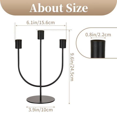 Set of 2 Black Candelabra Candle Holders - 3 Arm Taper Candlesticks