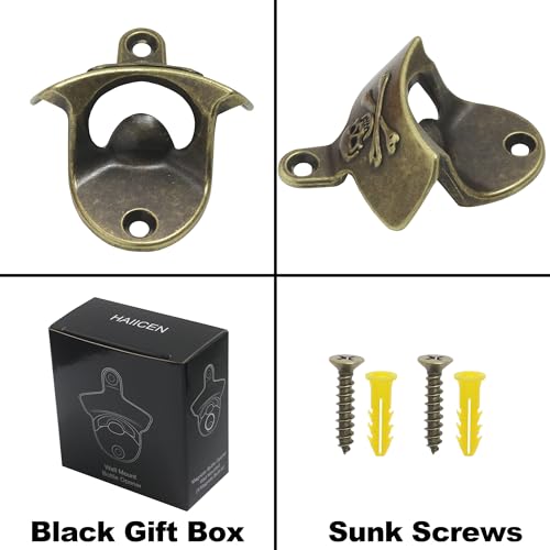 Vintage Skull Wall Mounted Soda Bottle Opener - Antique Bronze - Pirate Design