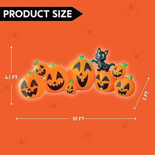 Bright Halloween Orange 10FT Inflatable Pumpkin with Witch's Cat - Outdoor Decorations