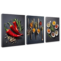 Colorful Spice Seasoning Wall Art Prints - Set of 3 Canvas Kitchen Decor 12x16 Inch Framed