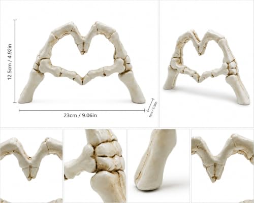 White Skeleton Heart Hand Sculpture - Gothic Resin Halloween Decor - 9.1 Inch - Variation of Skeleton Gesture