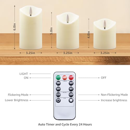Flameless Candles with Timer - Ivory 3-Piece Battery Operated Flickering Pillar Candles for Holiday & Home Decor