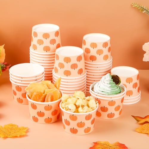 Fall Pumpkin Snack Cups - 50 Pack 9oz Disposable Ice Cream & Treat Cups