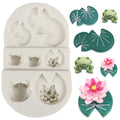 Silicone Lotus Flower & Frog Cake Mold Set for Decorating & Crafting