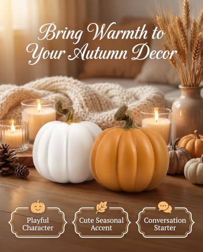 Set of 2 Fall Resin Pumpkin Decorations - White & Orange 4 Inch
