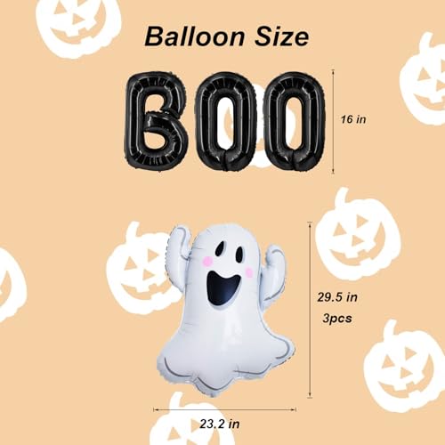 Ghost Boo Halloween Balloons Set - 16 Inch Black & Ghosts Balloon - Spooky Party Decorations - Variation of Ghost Boo
