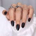 ShangMeng Matte Black Press On Nails with Glossy French Tips, Short Almond Shape, 32 Pieces