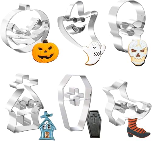 Halloween Cookie Cutter Set - Pumpkin, Skull, Ghost, Haunted House, Boots & Coffin - 6 Pcs
