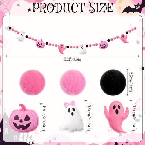 Pink Ghost Halloween Felt Banner - Halloween Party Decoration, Pre-Strung, 9.84 ft