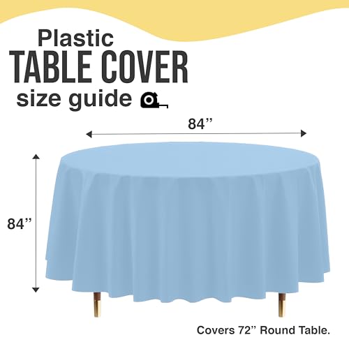 Light Blue Disposable Round Tablecloth 84 Inch 12 Pack - Thicker, Waterproof, Spillproof