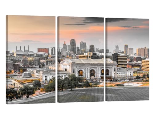 Kansas Cityscape Wall Art Canvas Print - Union Station City Panorama - Variation of Missouri Kansas / 40x60 Inch