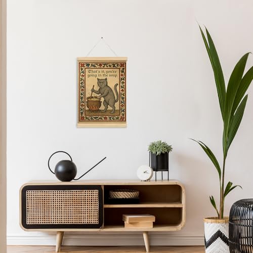 Funny Medieval Cat Wall Poster Hanger Frame - Soup Cat Design, 12x16