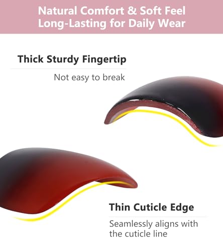 Press On Nails Short Red Black Ombre Square False Tips - Reusable Glossy Kit for Women 30 PCS