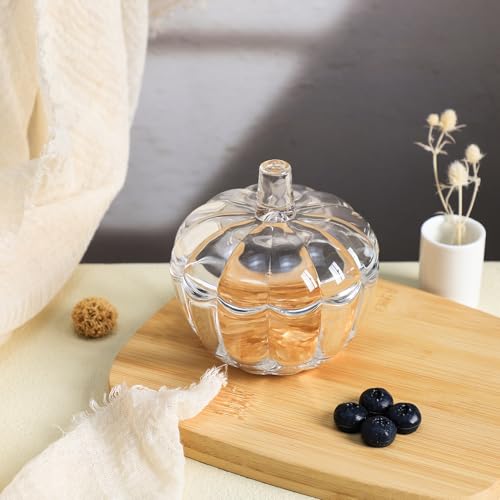 Glass Pumpkin Sugar Bowl with Lid - Fall Themed Candy & Storage Jar