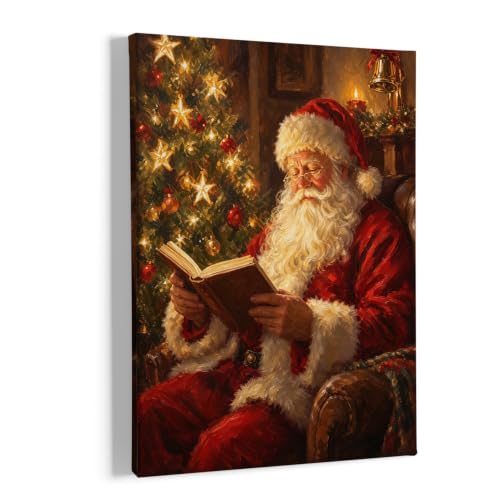 Christmas Santa Wall Art Canvas - Framed 11x14 Inches - Holiday Decor - Read Variation