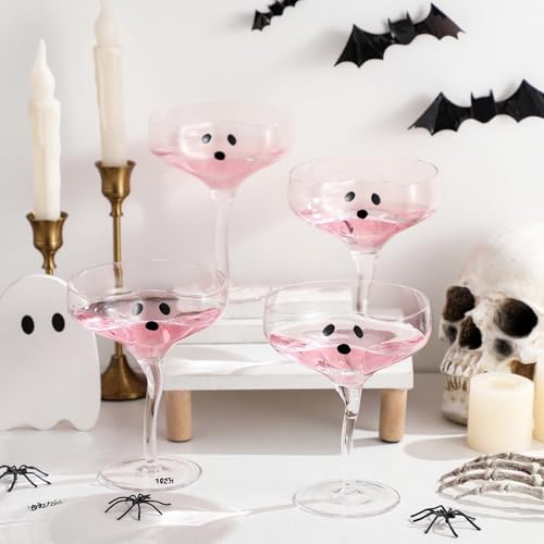 Ghost Martini Glasses - Clear 4-Piece Halloween Cocktail Cups 13 oz