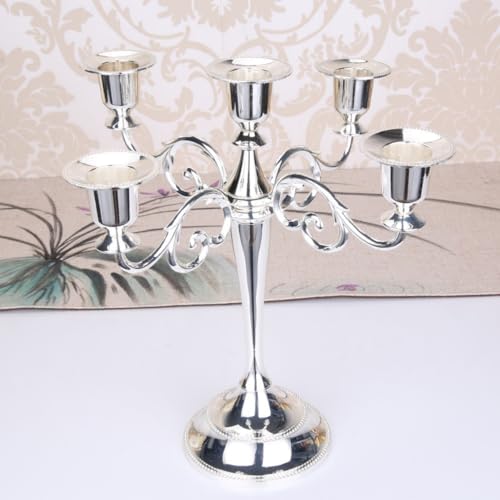 Silver Candle Candelabra for Pillar and Taper Candles 10.6 Inch Tall - Elegant 5-Light Decor