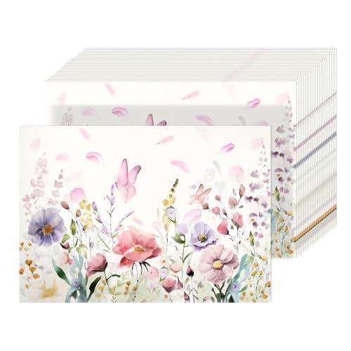 CHAROUP Style 17 Floral Disposable Paper Placemats - Watercolor Table Mats, 50 Pack