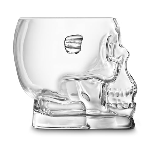 Skull Glass Ice Bucket with Handles - 54 oz Crystal Clear Barware