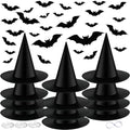 Halloween Black Witches Hat with 3D Bats - Floating Costume Accessory, 12-Pack