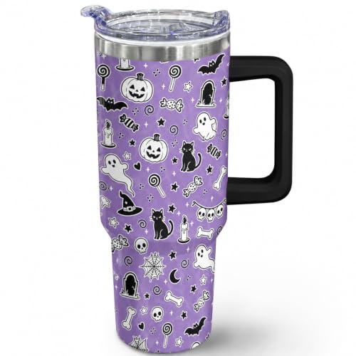Purple Halloween Tumbler 40 oz Insulated Goth Drinkware with Handle & Straw
