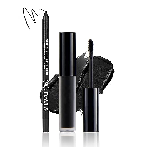 Black Matte Lipstick & Lip Liner Set - Bold, Long-Lasting Waterproof Lip Makeup - Variation: Black