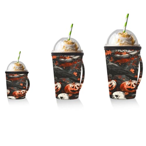 Halloween Crow Reusable Coffee Cup Sleeve for 30-32oz Cold Drinks - Black+Pink - U-Halloween Crow / L