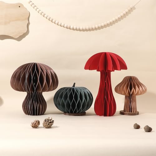 Fall Honeycomb Pumpkin & Mushroom Centerpieces Decor Set - 6 Pieces for Thanksgiving