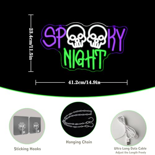 Spooky Night Neon Sign Skull LED Light Halloween Wall Decor - Creepy Halloween Party & Bedroom Decoration
