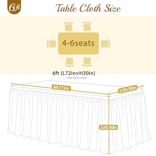 Ivory 6ft Tablecloth & Ruffle Tulle Skirt Set for Weddings & Events - 2 Pack