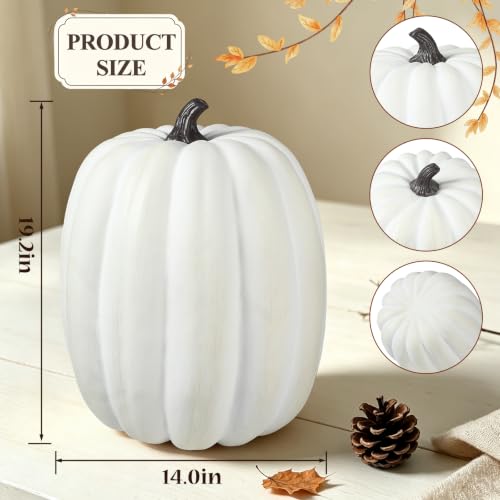 Large 19-Inch Oblong White Artificial Foam Pumpkin - Fall Decor