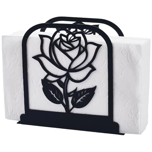 Flower Napkin Holder - Black Metal Elegant Rose Design for Table & Kitchen - Variation of Flower