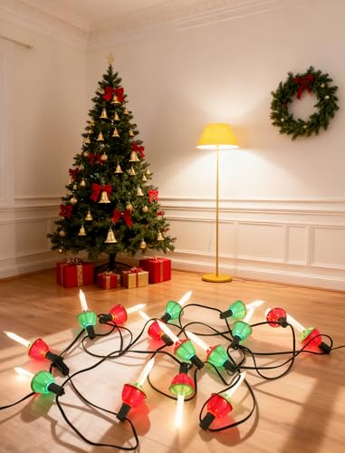 Multicolor 15.5Ft Outdoor Christmas Bubble String Lights with 15 Red Green LEDs