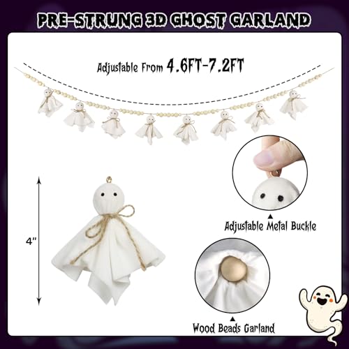 Halloween Ghost Garland 7.2ft Decorative Hanging Banner for Mantel & Wall