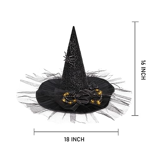 Black Spider Witch Hat Halloween Costume with LED Light and Gauze Feathers - Variation of THIS listing