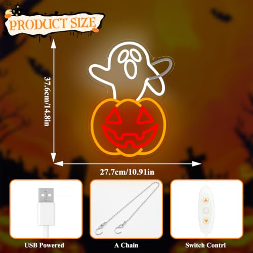 Waving Ghost Neon Sign Halloween LED Light - Spooky Ghost & Pumpkin Decor