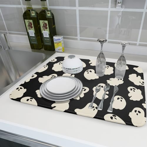 Kawani Halloween Ghost Dish Drying Mat 18x24 Inches Reversible Microfiber Kitchen Mat