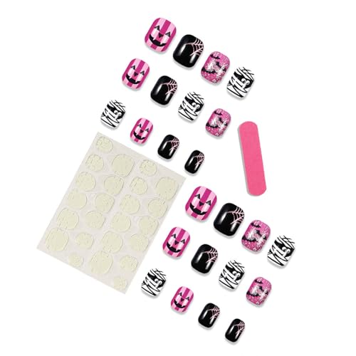 Halloween Press On Nails Purple Bat Design Fake Nails Short Square Full Cover - Reusable Ghost Mummy Style - Halloween Design 151