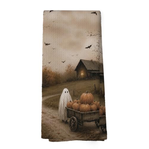Halloween Fall Ghost Pumpkin Kitchen Dish Towels - Autumn17 Variation 16x24in Microfiber