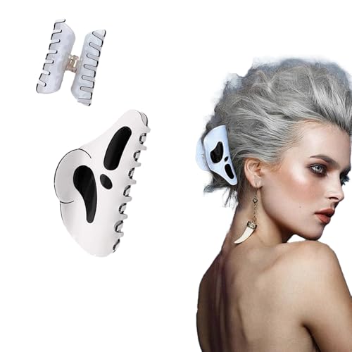 Halloween Ghost Face Hair Clips with Spooky Design - White Variation