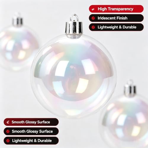48PCS Iridescent Clear Plastic Ornament Balls for DIY Holiday & Party Decor